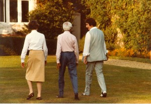 Krishnaji, Mary, and Dorothy walking in Brockwood.